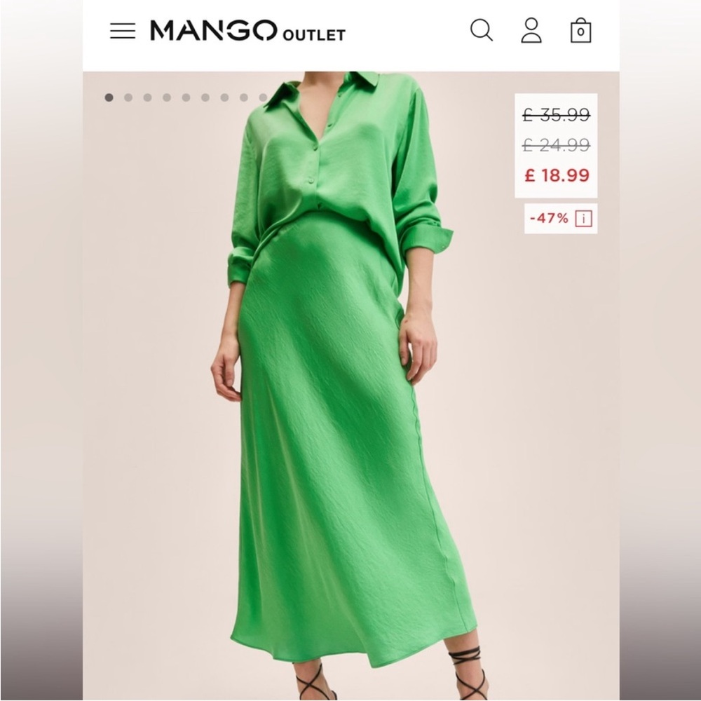 Mango Green Satin Midi Skirt